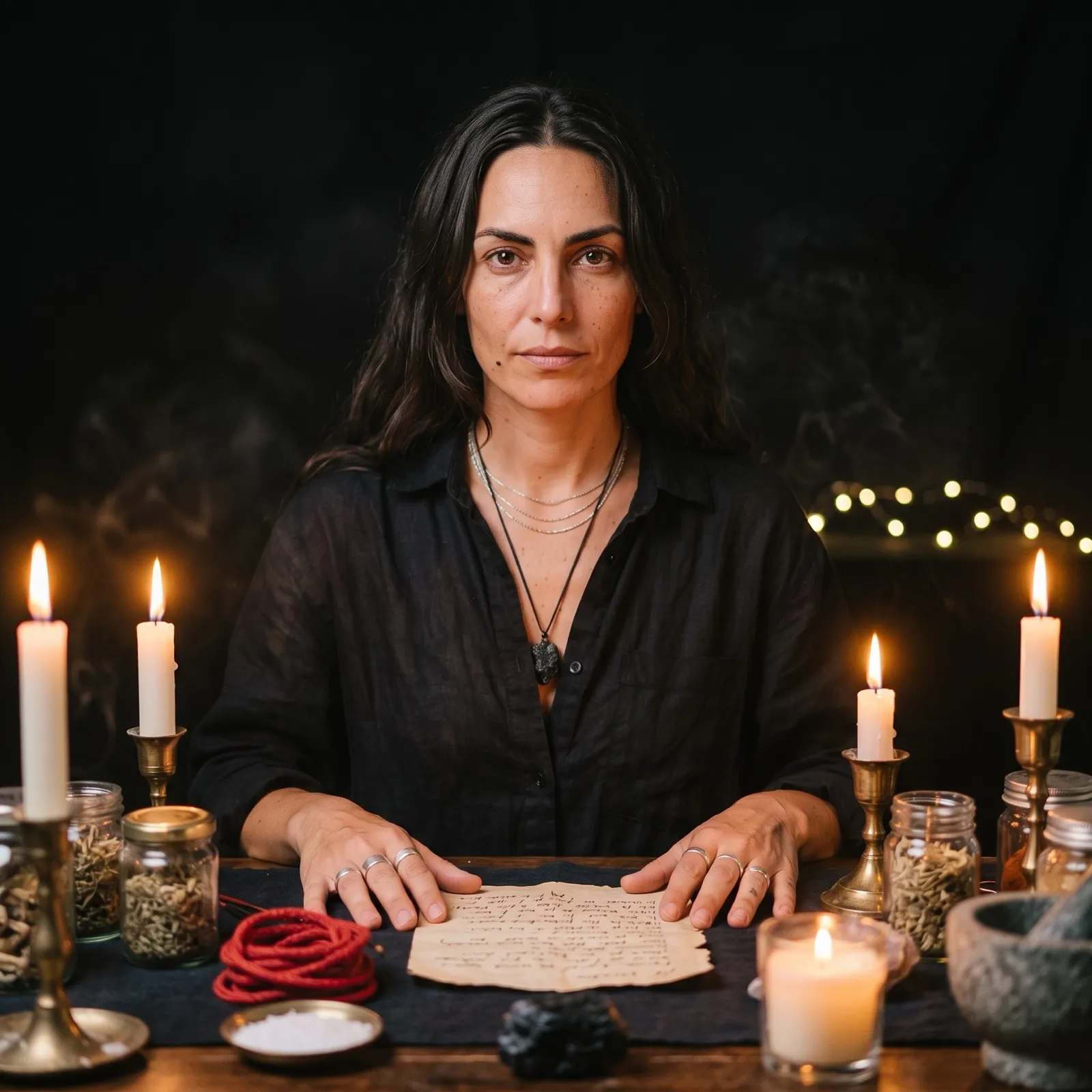 Sable at her altar preparing a love spell